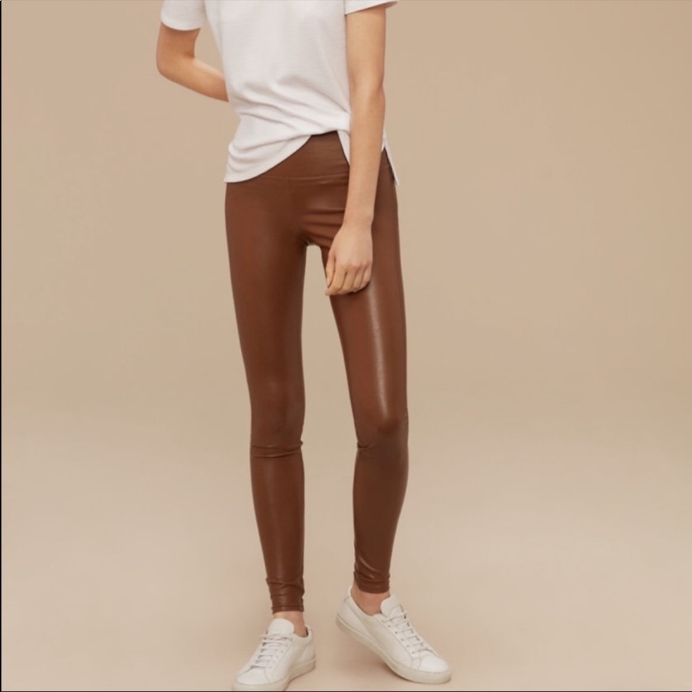ARITZIA WILFRED Brown Vegan Leather Faux Leather Leggings Daria Pant Sz XS - Picture 3 of 16